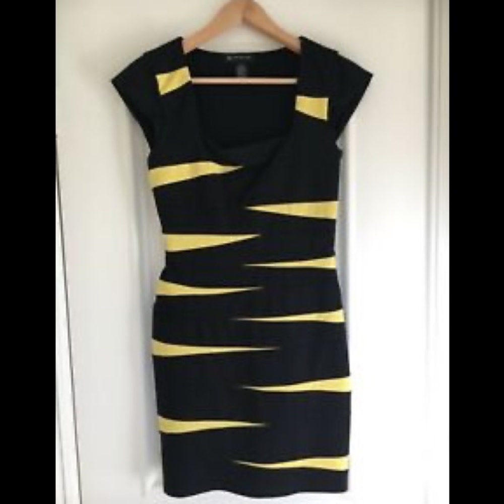 INC Black & Yellow Cap Sleeves Bodycon Dress  - 14